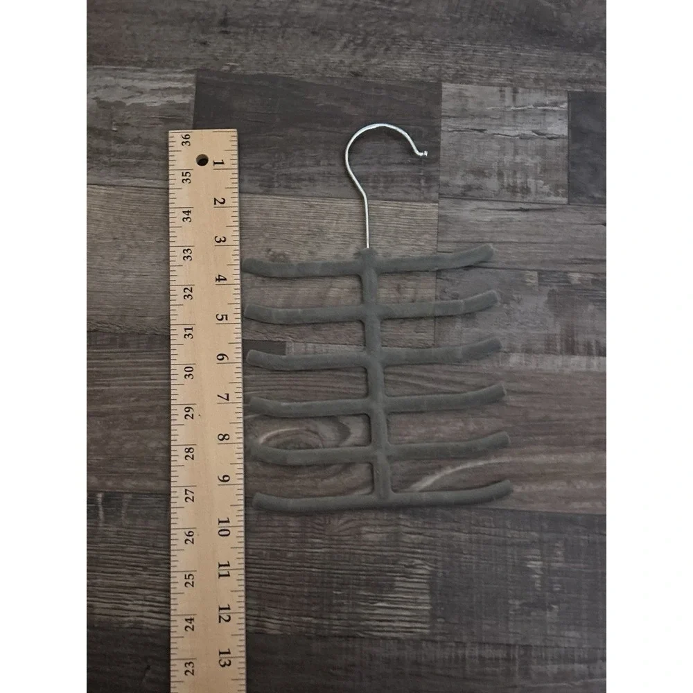 Gray Velvet Multi-Tier Tie Belt Scarf Hanger w/ Metal Hook Space Saving 11 in